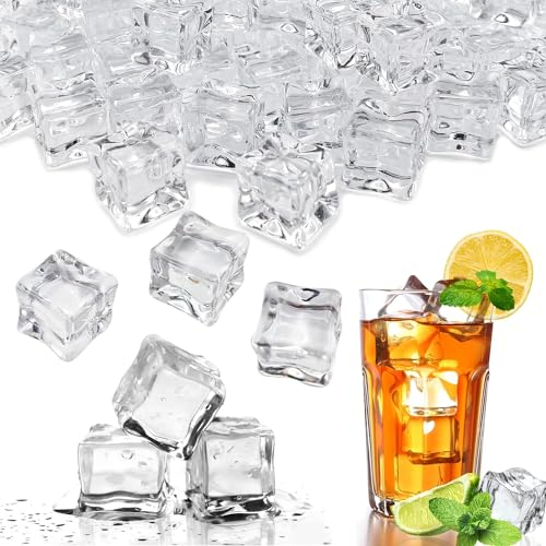 100 Piezas Cubito de Hielo Artificial Cubitos de Hielo Reutilizables Cubitos de Hielo de Acrílicos Transparente Cubo de Criolita Falsos Permanente para Decoración Del Hogar, Decoración Copas de Vino