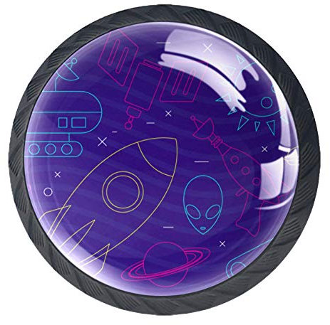 Funky Space Icons Cabinet Dresser Drawer Knobs Glass Pull Handle for Cabinet Door Wardrobe Cupboard