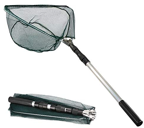 MI CASA Telescopic Fishing Landing Net Foldable Collapsible Extensible Foldable Portable for Bird Fish Catch Release Lightweight Portable Aluminum Alloy Frame, 3-Section Telescopic Handle 130cm Length