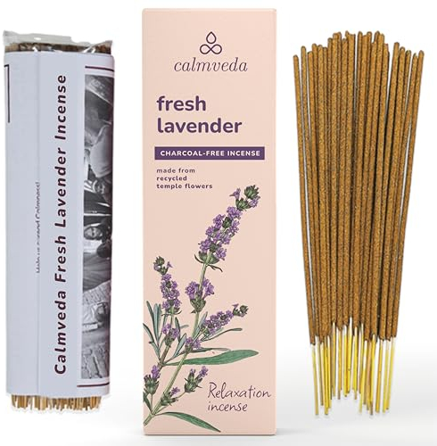 Encens Lavande pour Le Calme - (80 encens Baton) Encens Naturel sans Charbon, fabriqué à partir de Fleurs recyclées | pour Le Yoga, la méditation de la Paix | Utilisation pour La Détente