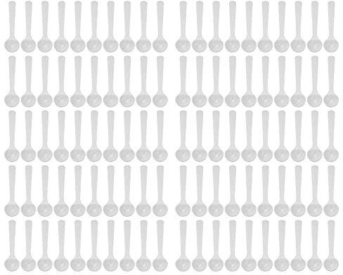 Paquete de 1 Gramo de 100 Mini Cucharas Medidoras Blancas Cucharas Medidoras de Plástico para Fertilización de Jardín Cocina Cocinar Hornear
