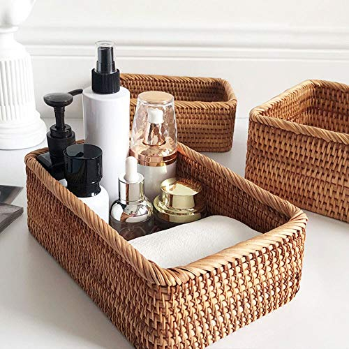 Organizador de Maquillaje Mano tejida RATAN RATAN RATAN Cesta de mimbre Fruta Té Snack Pan Picnic Casmetic Caja de almacenamiento Cocina Suministros Herramientas para el hogar Bandejas para Cosméticos