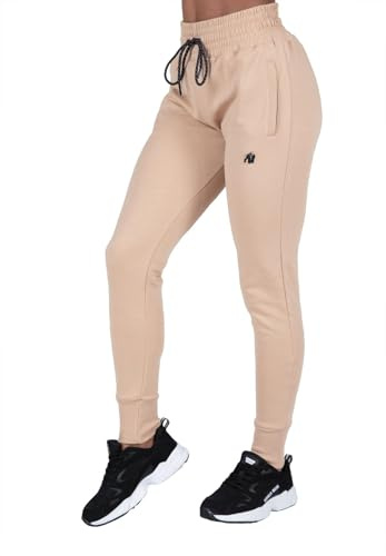Gorilla Wear - Marion Sweatpants - Beige - Bodybuilding Sport Alltag Freizeit mit Logo Aufdruck leicht und bequem für optimale Bewegung aus Polyester Baumwolle, M