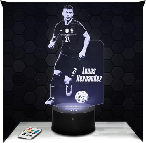 Lampephoto.fr - Lampe Lucas Hernandez 3D Nachtlicht Fußball | Made in France, Sockel wählbar, dimmbar, Batterie/USB, HD-Lasergravur, Geschenk für Fußballfans