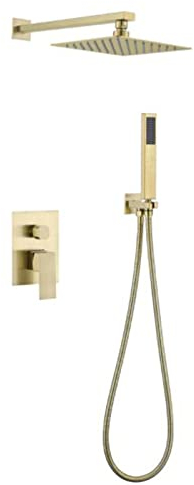 Unterputz Duscharmatur Set, Duschsystem Regendusche Edelstahl Handbrause Multifunktions Badezimmer-Duschset-Gebürstetes Gold