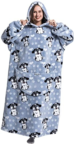 Ksnnrsng Oversized Hoodie Wearable Blanket, Super Soft Warm Comfortable Giant Wearable Blanket for Women Men Adults with big Pocket (Extra Long, Big Ear Dog)