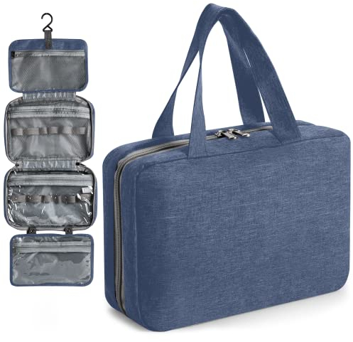 Virklyee Kulturtaschen Reise Kosmetikkoffer Waschbeutel Zum Aufhängen Oxford Stoff Kosmetiktasche Faltbare Make-up Tasche Organizer Badezimmer Rasierbeutel für Urlaub und Camping(Dunkelblau)