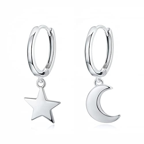 Silber Ohrringe für damen 925 mit Mond und Stern Charme. Creolen aus Silber 925 für Damen oder 18K Gold, ideal als Geschenk zum Muttertag... Ohrringe mädchen. Schmuck damen
