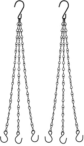 YOKIVE 2 Pcs Hanging Chains, 3 Point Holder Adjustable Extension Chains with 2 Size S Hook, Great for Flower Pots, Plant Basket, Lantern (Black, 12.99-Inch)