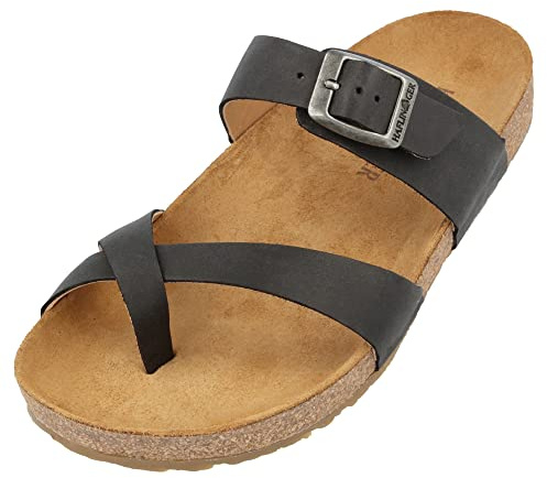 HAFLINGER Bio Juno Leder Pantolette Sandale Korkfußbett Unisex Schwarz (Country Schwarz 1688), Gr 45