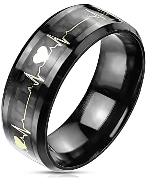 Treuheld® Schwarzer Ring mit goldenem Herzschlag | 8 Größen [06.] 64