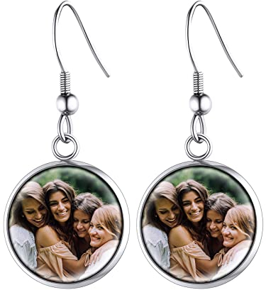 Supcare Junge Ohrringe Damen Rund-Form mit Foto Text Custom Männer Witzig Mode Casual Ohrstecker Edelstahl Ohrschmuck Boho Sommer Liebeskind Modeschmuck Silber Ohrringe für Freudin Vater