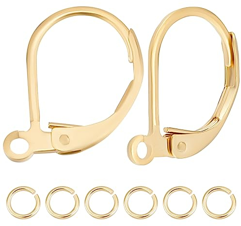 Beebeecraft 1 Box 50 Stück Brisur Ohrringe 24 Karat Vergoldete Verschluss Ohrringhaken Ohrdraht Clip Ohrringverbinder Mit 20 offenen Biegeringen Für Die Herstellung von Schmuckohrringen