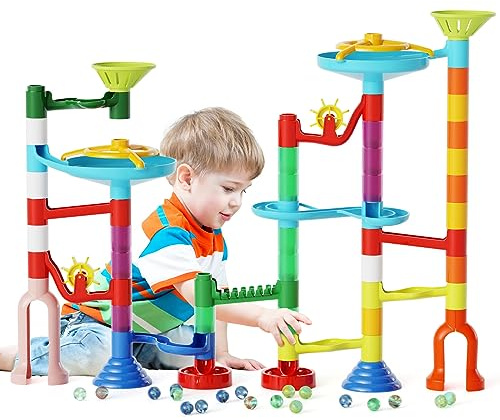 Marble Run Toy, 110pcs Marble Maze Kit STEM Educational Learning Toy for Kids, Mable Race Construction Railway Building Blocks with 60 Marbles Birthday Gift for Boys Girls 3 4 5 6 7 8 + Years Old