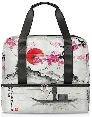 Vintage Japan Print Travel Duffel Bag for Men Women 21L Japan Weekend Bag Wet Separated Sports Tote Gym Travel Weekender Bag, multi, 21L, Reisetasche