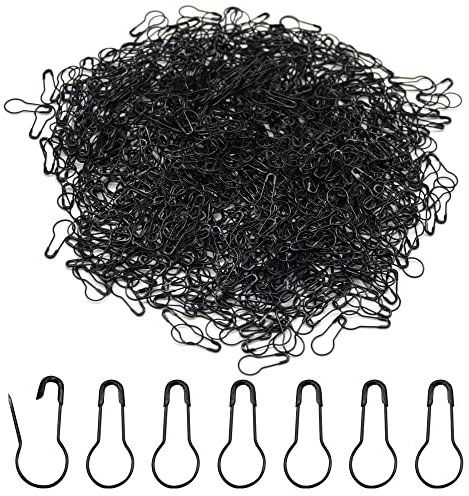 Hocansen 1000 Stück Sicherheitsnadeln Metallkürbisnadel 22mm Birnenförmige Snadeln Calabash Pin für Maschenmarkierer,Stricken,Nähzubehör(Schwarz/HL)