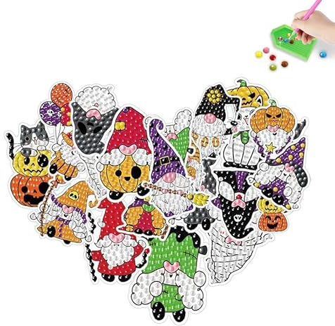 Pearlgirl DIY 5D Aufkleber Edelstein Kunst Kits für Kinder,22 Pieces Halloween Kürbis Hut Santa Claus Party Mosaik Diamant Mosaik Sticker Malen nach Zahlen für Anfänger