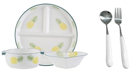 Portion Control Plate Bariatric Divided Plates for One Person, Ceramic Dessert Salad Plate with Bowl/Spoon/Fork Dishwasher & Microwave Safe (Color : B)