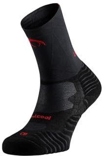 Lurbel Stone Pro Five Compression, Calcetines de trail running, caletín alto, calcetines sin costuras, calcetines compresivos, calcetín antiampollas, unisex. (XL -(46/48), Negro/Rojo)