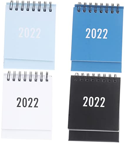 DIKACA 4 Stück Tischkalender 2022 Monatliche Desktop Kalender 2021 Wöchentlich Täglichen Kalender Wirebound Kalender Aufstehen Kalender Zelt Kalender Papier Perlmutt Combo-platte Büro