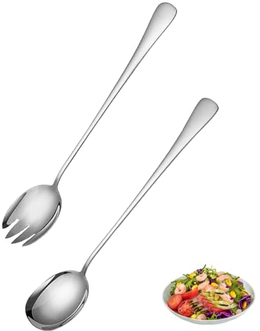 Juego de Cubiertos para Ensalada Cuchara y Tenedor de Ensalada de Acero Inoxidable Ensalada Servidores de 2 Piezas para Cocina y Comedor Apto para Lavavajillas