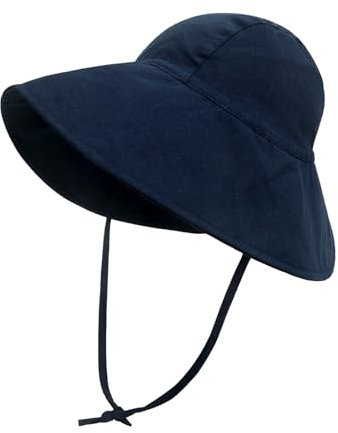 Sombrero de Sol Bebé Niños Pequeños Verano Gorro Bucket Sun Hat UPF 50+ Protección Gorra de Color Sólido Playa para Lactante Niños y Niñas 1-4 años (Azul Marino)