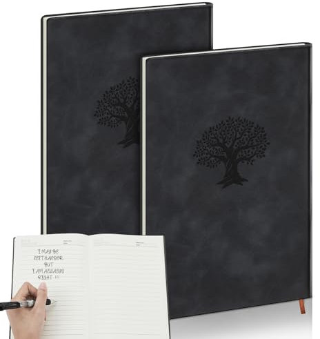 Lewtemi 2 Pcs Back to School A5 Left Handed Notebooks Lined Black Leather Journal 5.5 x 8.07 Inch Lefty Handed Notebook 100 Pages for Writing Note Taking Diary Travel School Business Work