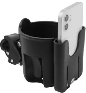 Filltown Stroller Cup Holder with Cell Phone Holder, 360° Adjustable Universal Drink Coffee Baby Bottle Cup Holder for Stroller, Pram, Bike, Wheelchair, Walker (Black)
