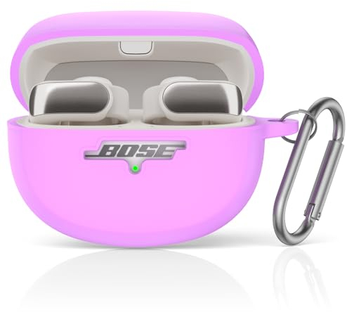 Schutzhülle für Bose Ultra Open Earbuds, MOWYEOK Tragbare Kratz und stoßfeste Silikonhülle, Front LED sichtbar, für Bose Ultra Open Earbuds Gehäusezubehör, mit Karabiner - Lila
