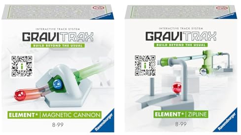 Ravensburger GraviTrax Element Magnetic Cannon 22413 & GraviTrax Element Zipline 27472 - GraviTrax Erweiterung für Deine Kugelbahn