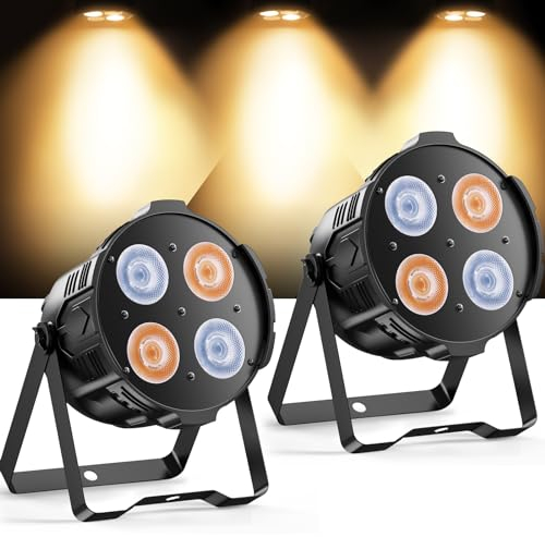 ZonQoonz 2PCS 200W COB Par Licht Kalt/Warmweiß Lichteffekte, 4 LED Par Scheinwerfer DMX 4/8CH mit Sound Aktiviertem für Architektonische Kirche Disco Hochzeit Party Halloween Weihnachten