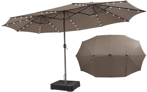 COSTWAY Ombrellone Doppio Rettangolare da Giardino 450 x 260 cm con 48 Luci LED, Base e Manovella, per Giardino Piscina Cortile (Marrone)