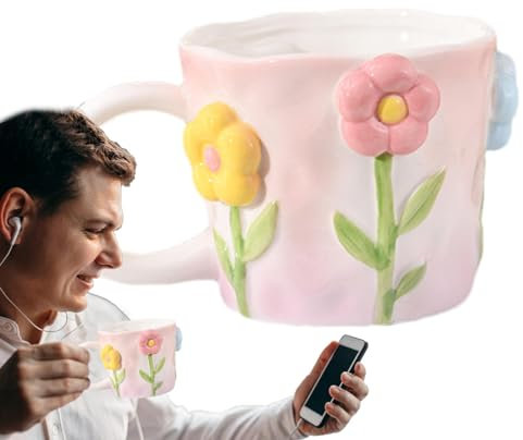 Vuggdt -Keramik-Blumen-Tasse, handgefertigte Calla-Lilien-Tassen, 340 ml, florale Keramiktasse, Milchbecher, niedliche -Keramikblume für Tee, Kaffee für Erwachsene, Kinder