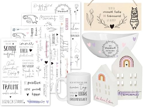 Sugeru Rub On Sticker - 4PCS Set | Sprüche Deko für Geburtstag, Raysin Keraflott, Silikonformen Gießformen, Hochzeit, Familie Folie für Möbel, Glas, Holz, Fotoalbum, Aufkleber Aesthetic (Sprichwort)