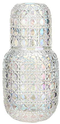 POTRUWE Juego de jarra y vaso de cristal de 440 ml, jarra de agua nocturna con vidrio, botella de enjuague bucal, jarra de vidrio con taza