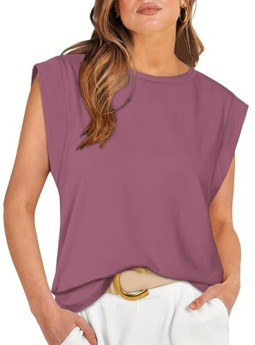 Tanmolo T-shirt basique pour femme, débardeur, décontracté, pour l'été, manches casquettes, chemisier d'été, coupe ample, chemisiers 2024, Vieux rose xg129, M
