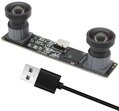 MMlove Telecamera stereo USB 1080P 60FPS sincrona Dual Lens Modulo fotocamera 4MP Webcam 3D Angolo di visione 115 ° Lightburn Webcam Plug & Play per VR Riconoscimento Viso Streaming,
