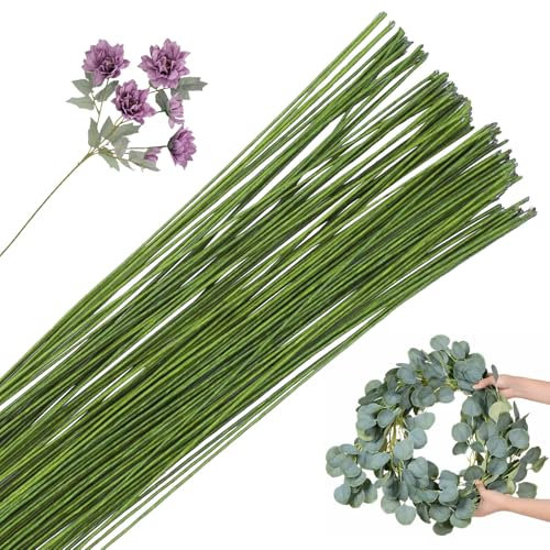 POPOYU 100 unidades de alambre para floristería de 40 cm, 0,5 mm, color verde claro, alambre para flores, alambre fino para flores, alambre para flores artificiales, boda, ramo de decoración