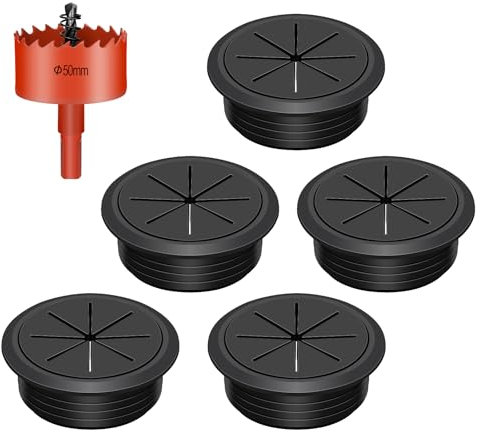 Swpeet Desk Grommet for Office Desk for Office and Home Table Cable (50mm) 6Pcs 2 Zoll (50mm) Gummi-Schreibtisch-Tülle mit Lochsäge, Flexible Kabeltülle, Schreibtisch-Kabel-Loch-Abdeckungen