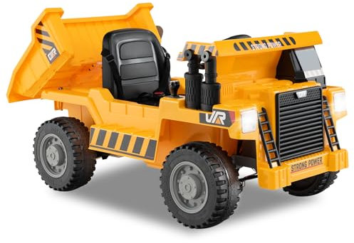 COSTWAY Kids Electric Ride on Car, 12V Ride on Dumper Truck with Remote Control, Adjustable Dump Bed, Toy Shovel, Music, Story, MP3 & USB (Yellow)