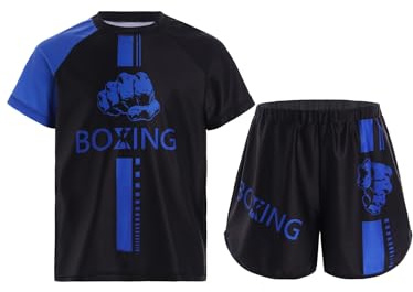 MSemis Kinder Muay Thai Kleidung Jungen Kurzarm Kickbox T-Shirt Und Kurze Hose Zweiteiliger Boxing Fitness Trainingsanzug