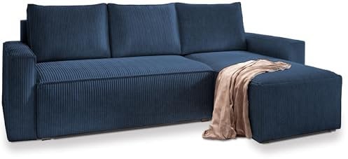 Masseno Ecksofa POTARO mit Schlaffunktion L-Form, Sofa mit Bettkasten, Wohnzimmersofa, Couch, Soffa, Bettsofa, Couchgarnitur- Blau, POSO 05