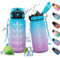 Wasserflasche Sport 500ml, Motivierende Trinkflasche mit Zeitmarkierung, Auslaufsicher Wasserflasche mit Strohhalm, Kohlensäure Geeignet, Sportflasche für Gym, Fitness, Büro, Schule, Yoga, Outdoor