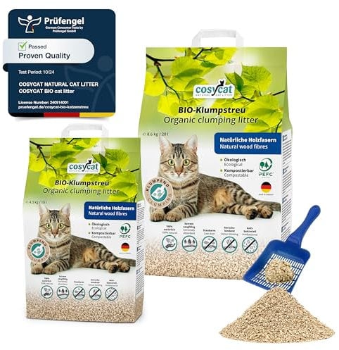 COSYCAT organic CLUMPING Wood Granule cat litter, 100% Natural Wood/Vegetable Fibre product, dust-free (Fine 30 l (10l+20l))