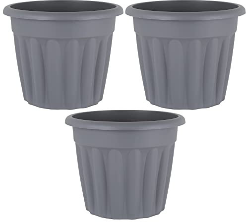 M1SS Pack of 3 X 50cm Round Plant Pot Upcycled Grey Plastic Flower Pot Plant Pot with Drainage Hole Weather-Resistant for Garden Decoration or Home