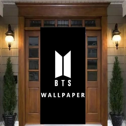 XTOUT@FVJ BTS-Logo-Türvorhang, schwarz-weißes Tapeten-Design, 180 x 80 cm, K-Pop-Fan-Raumdekoration