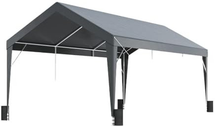 VNSMM Carports Carport 10x20ft Heavy Duty Auto Überdachung Garage mit 8 verstärkten Stangen und 4 Gewichtstaschen UV-beständig Zeltgarage(Gray)