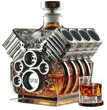 Bouteille de whisky à moteur V8 - En forme de moteur - Bouteille d'alcool - Carafe à whisky créative - Pour décoration de bar - Carafe à whisky personnalisée pour et les amateurs de voiture