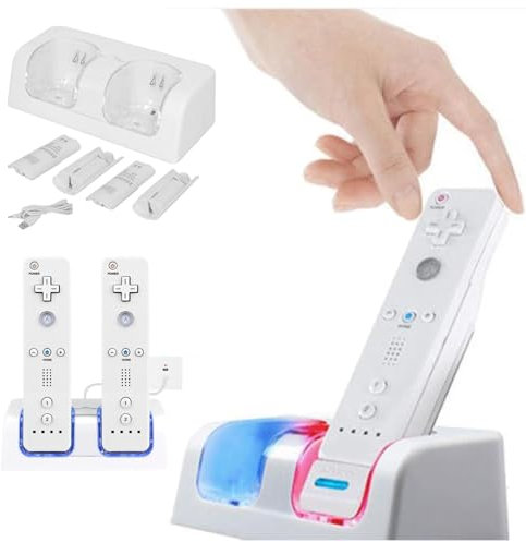Charging Station for Wii&Wii U Remote Controller, Dual Remote Charging Station Dock, Charger with With 2 Pack 2800mAh Rechargeable Battery Pack, Remotes Not Included