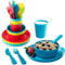 WAIZHIUA 24Pcs Kids Dinnerware Set - Reusable BPA-Free Plastic Childrens Plates and Bowls Sets, 4 Vibrant Colors, Microwave Safe, Portable Toddlers Picnic Set for Party, Camping, Home (Ages 1-6)